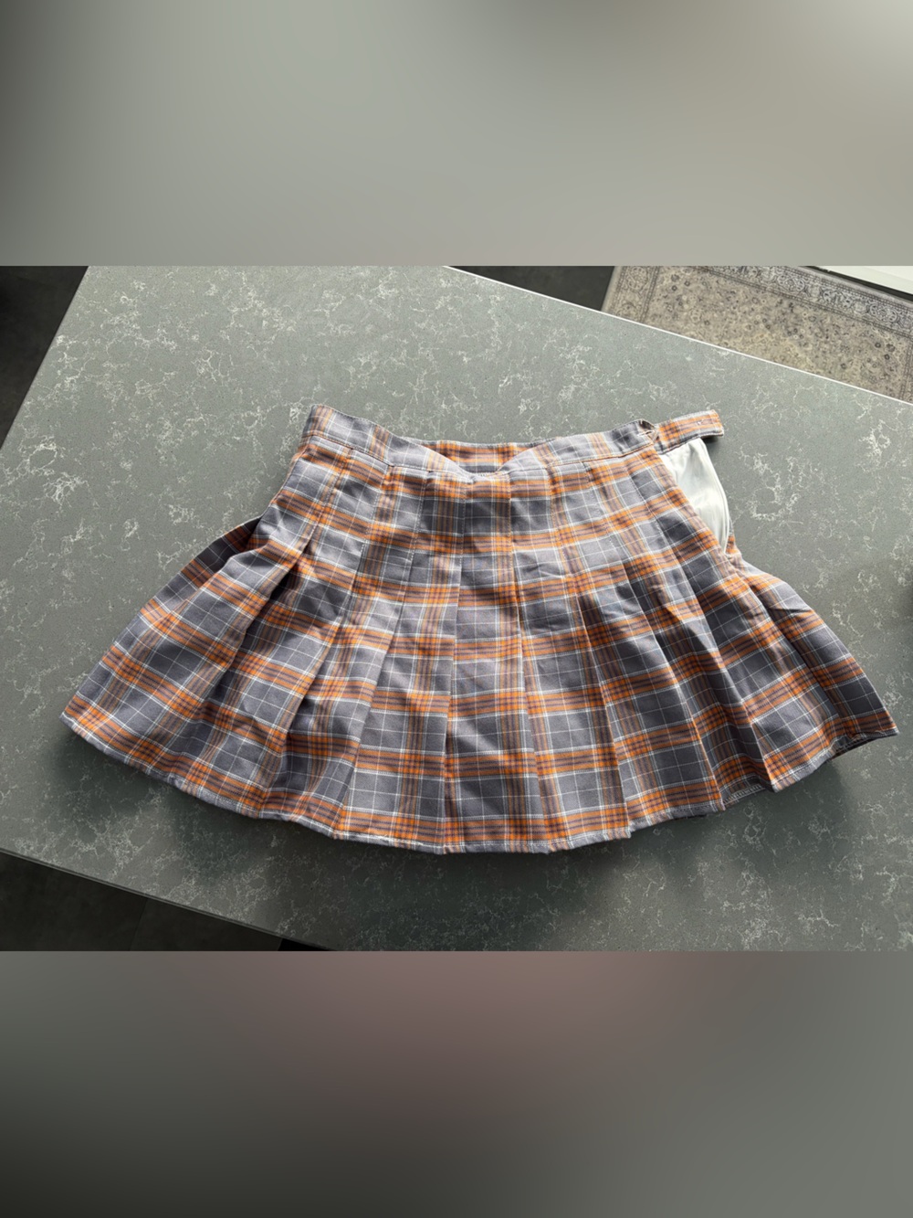 Pleated Plaid Mini Skort in Orange, Burgundy and Gray